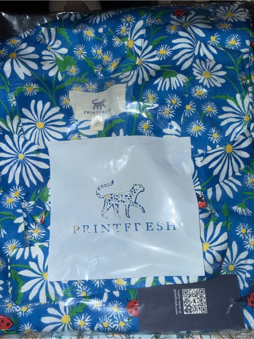 Printfresh Blue Daisy Print Robe with Ladybug Accents L/XL